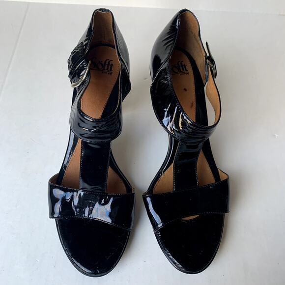 Sofft Shoes - Sofft Black Patent Leather T Strap Sandal High Heel Buckle Size 11
